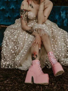 Demonia Pink Patent Platform Lace-Up Boots